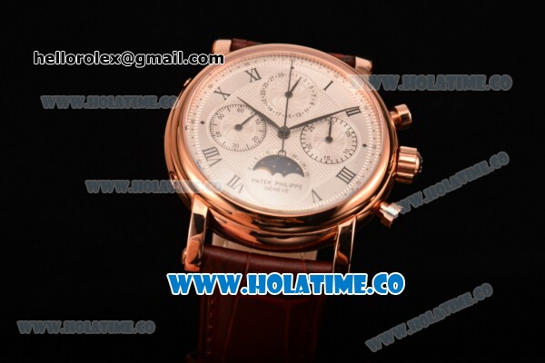Patek Philippe Grand Complication Chrono Venus 7750 Manual Winding Rose Gold Case with White Dial and Black Roman Numeral Markers - Click Image to Close